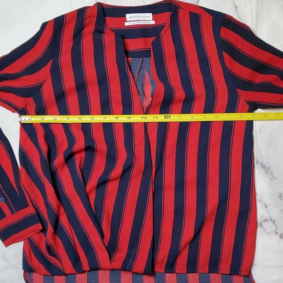 Urban Outfitters Red/Navy Stripe Surplice Blouse - Picture 7 of 8
